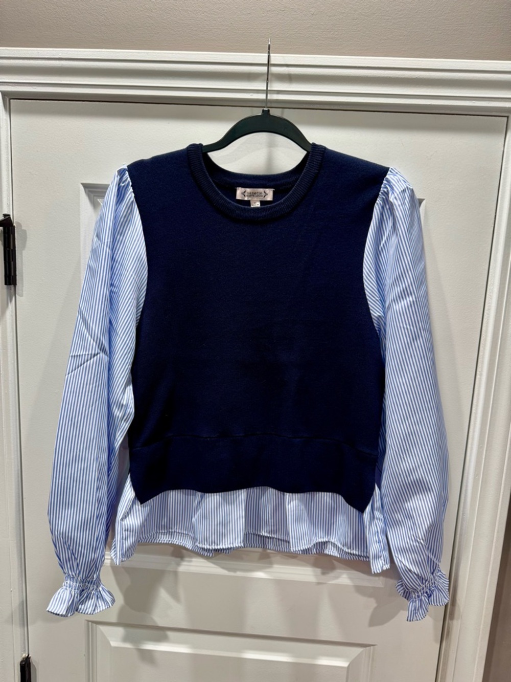 Nanette Lepore Navy Mixed Media Blouse